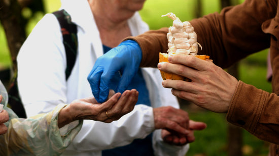 Image of fresh cacao fruit being offered to guests