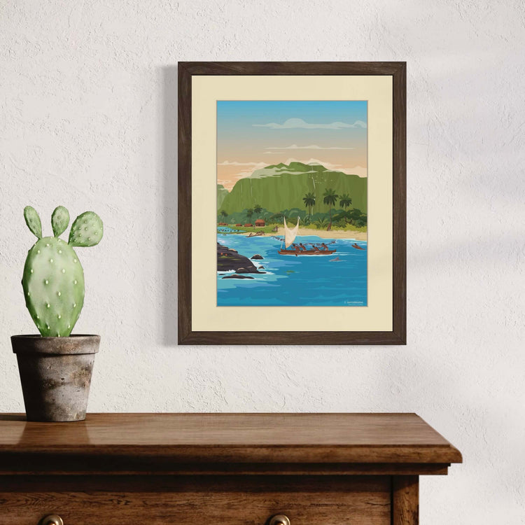 image of Koolaupoko art print framed and hanging on a wall in a home