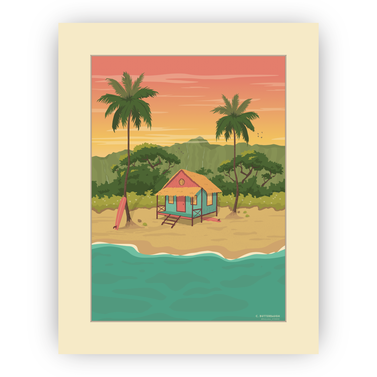 巨大ハワイアンアート 原画 真作 Ana Monaghan アナ・モナハン 額装 Kailua Beach Shack • Art Print – Manoa Chocolate Hawaii