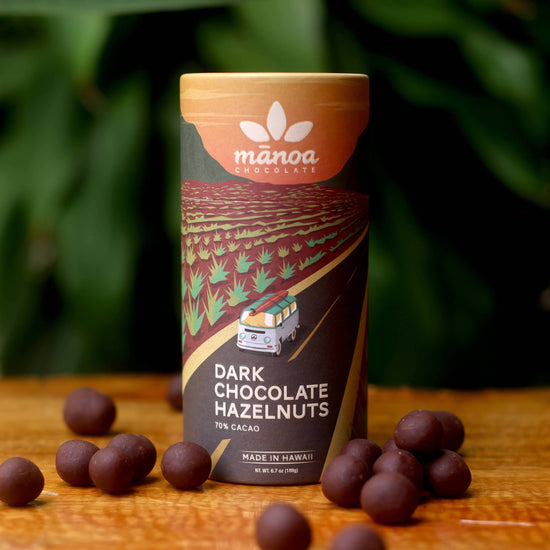 Image of orange tube of dark chocolate hazelnuts