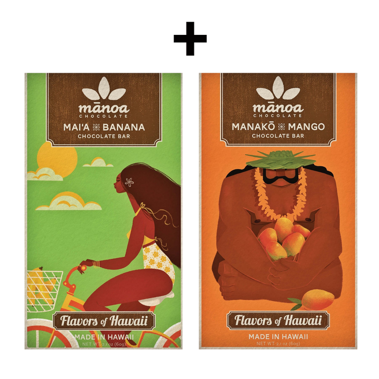 maia banana chocolate bar and manako mango chocolate bar
