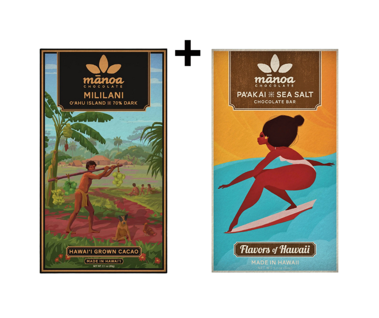 mililani 70% dark chocolate bar and paakai sea salt chocolate bar