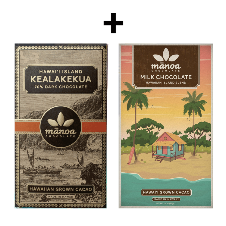 kealakekua 70% dark chocolate bar + milk manoa 50% chocolate bar 