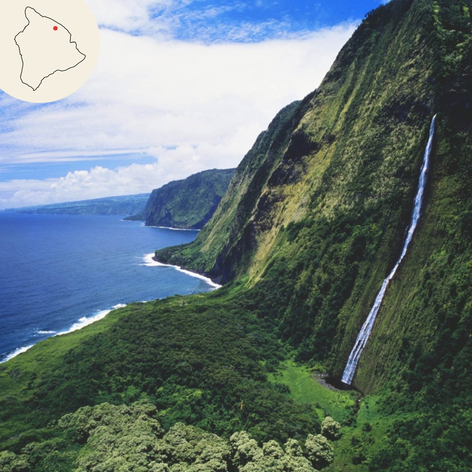 hamakua coast aerial image with hawaii island map