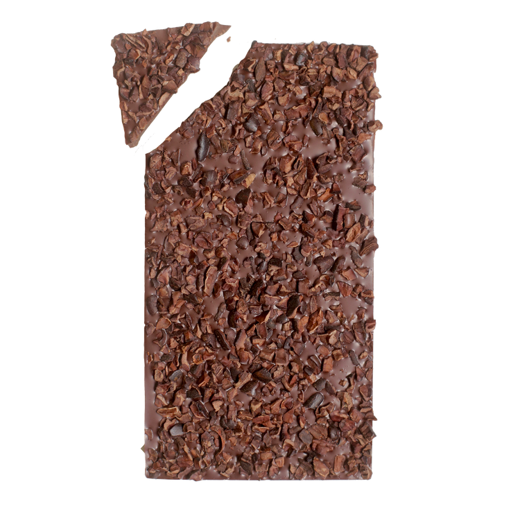 Image of the back of breakfast bar, showing crushed cacao nib topping