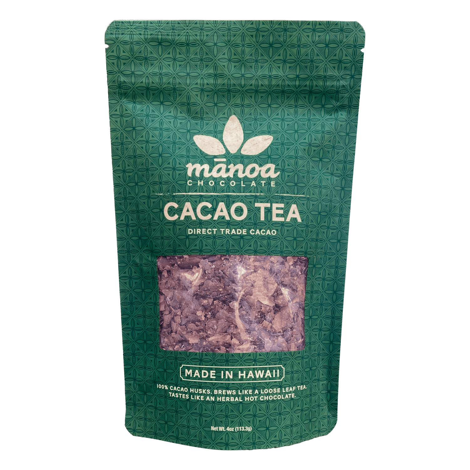 Image of green, 4oz pouch of cacao tea
