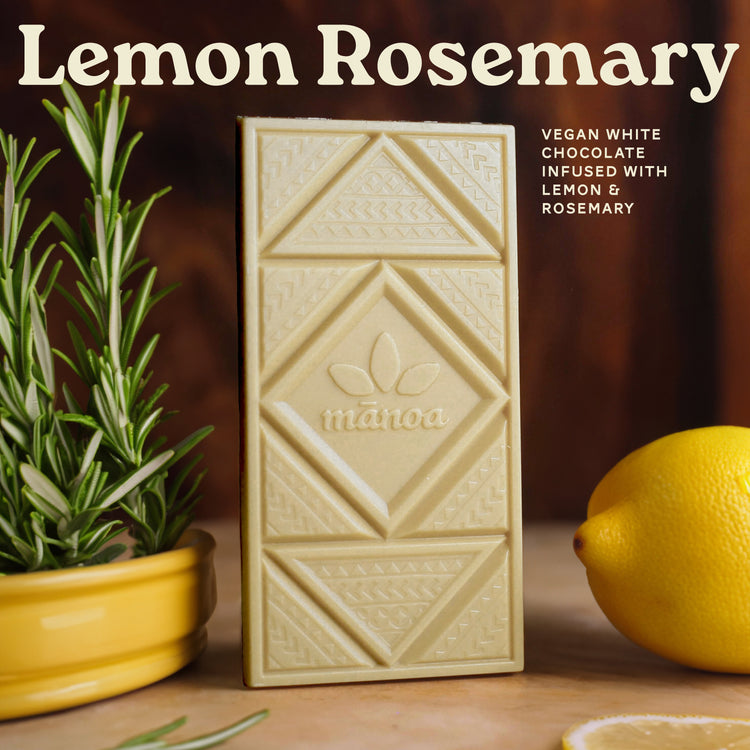 Image of lemon rosemary vegan white chocolate bar