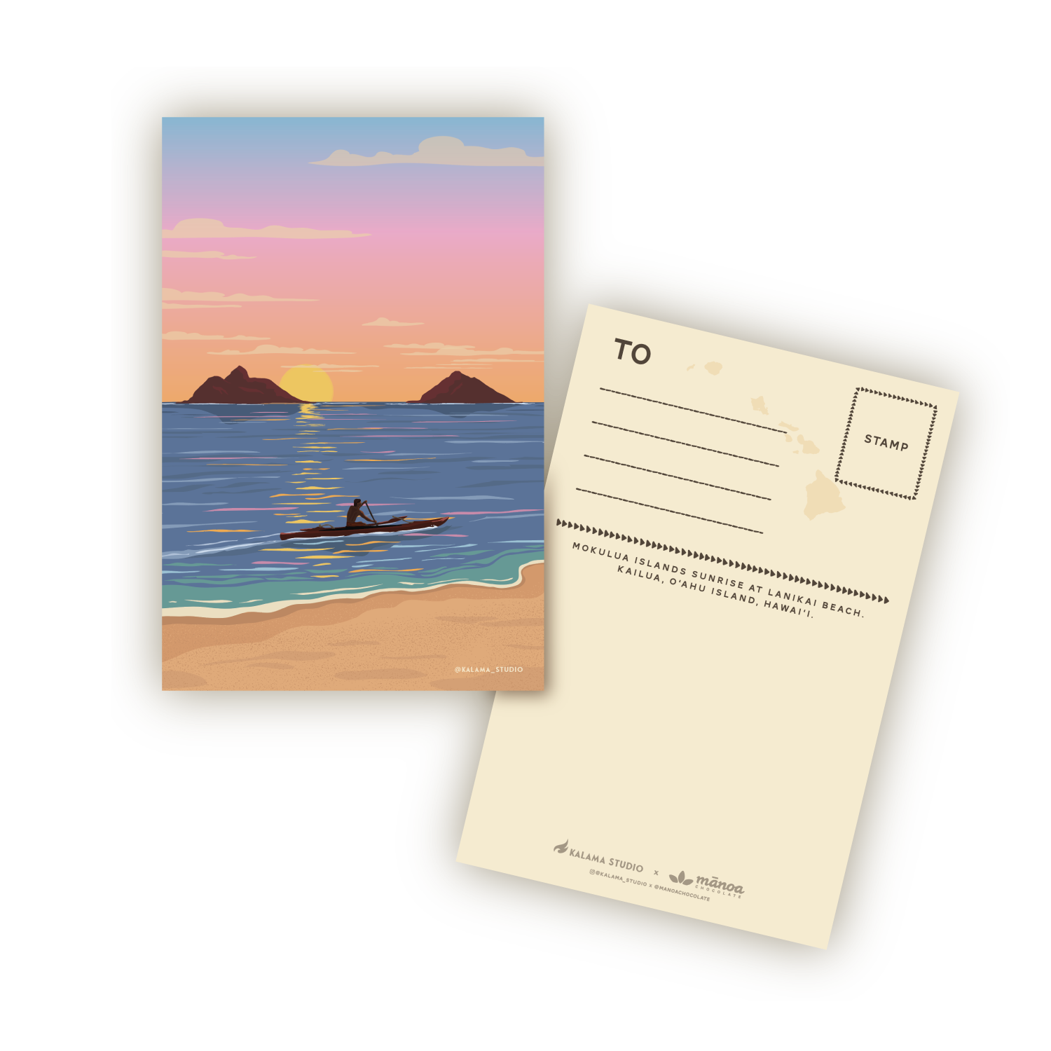 front and back of lanikai sunrise postcard