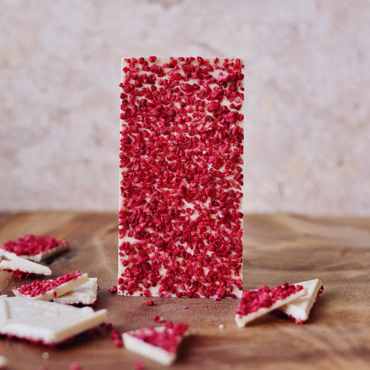 white raspberry chocolate bar with raspberry sprinkles