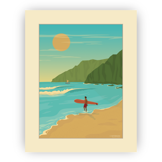 image of hawaii surfer art print