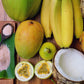 Image of tropical fruits laying on table